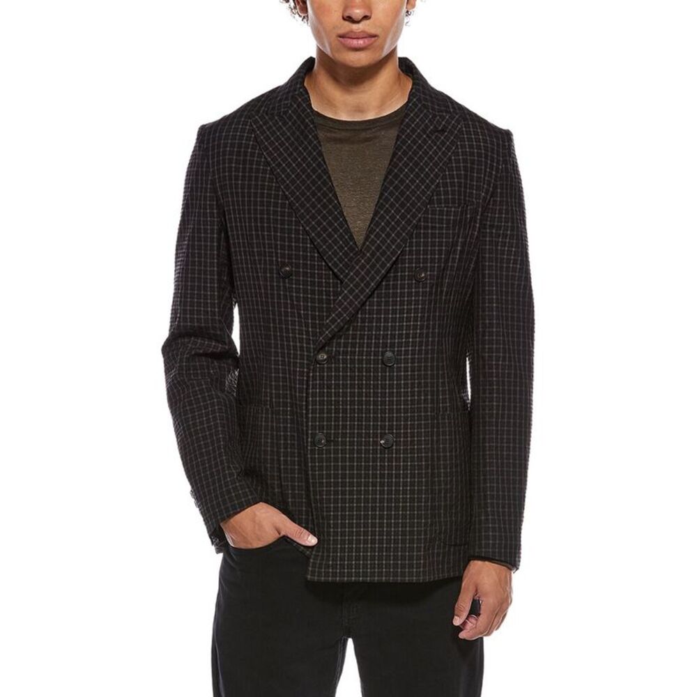 Brioni Mens  Wool & Silk-Blend Check Pattern Blazer, Grey